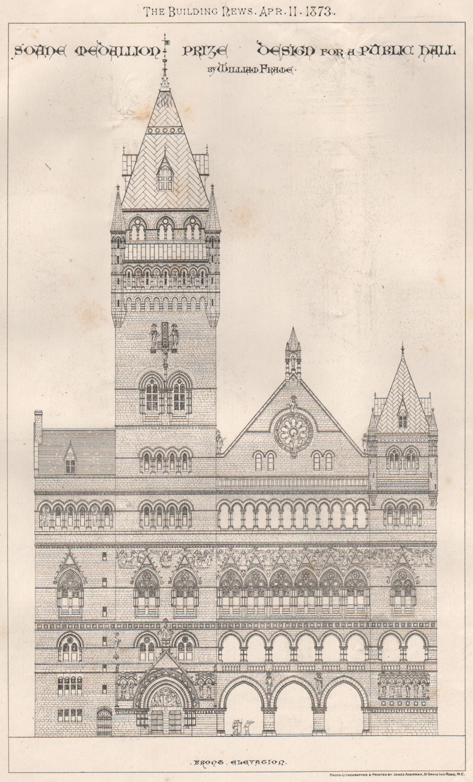 Soane Medallion Prize design for a public hall; William Frame; front 1873